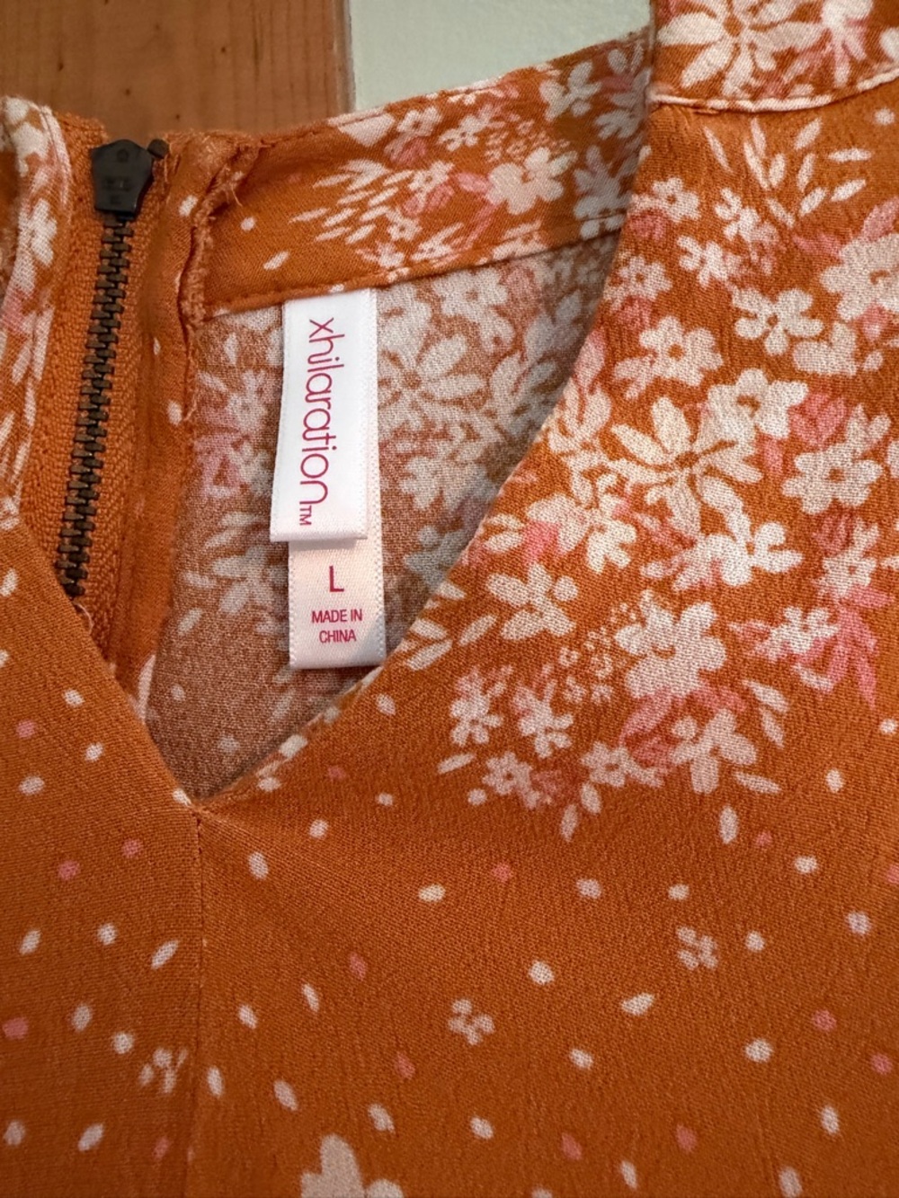 Xhilaration Orange Floral V-Neck Lace-Up Dress - Picture 2 of 5